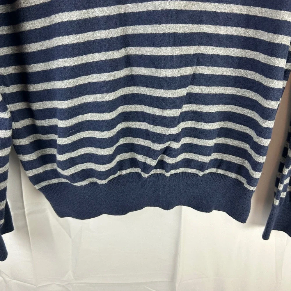 J‎ Crew Mens Striped Crewneck Sweater Cotton Cashmere Navy Grey Size L